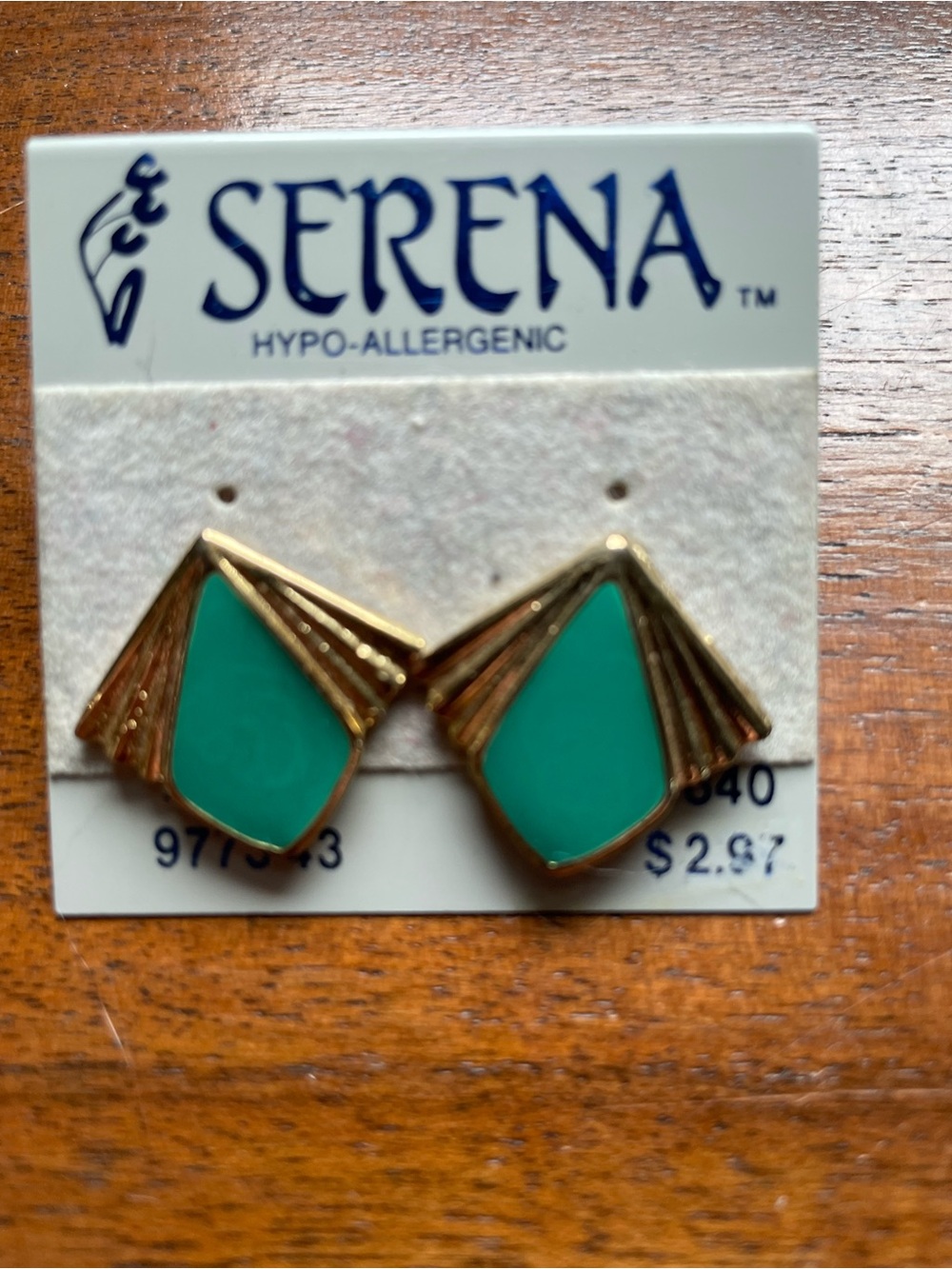 Bundle 3/$12. 90s Serena Gold and Teal Fan Stud Earrings.